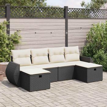 ARDEBO.de - 6-tlg. Garten-Sofagarnitur mit Kissen Schwarz Poly Rattan