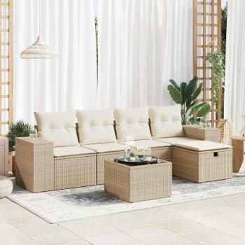 ARDEBO.de - 6-tlg. Garten-Sofagarnitur mit Kissen Beige Poly Rattan