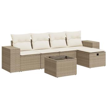 6-tlg. Garten-Sofagarnitur mit Kissen Beige Poly Rattan