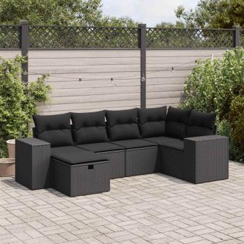 ARDEBO.de - 6-tlg. Garten-Sofagarnitur mit Kissen Schwarz Poly Rattan