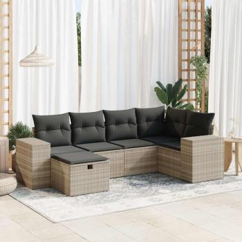 ARDEBO.de - 6-tlg. Garten-Sofagarnitur mit Kissen Hellgrau Poly Rattan