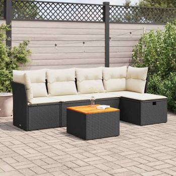 ARDEBO.de - 6-tlg. Garten-Sofagarnitur mit Kissen Schwarz Poly Rattan