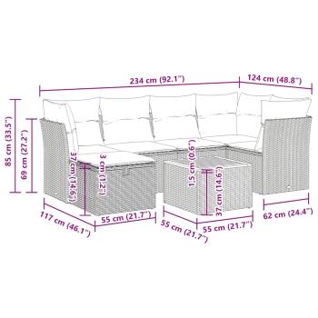 7-tlg. Garten-Sofagarnitur mit Kissen Schwarz Poly Rattan