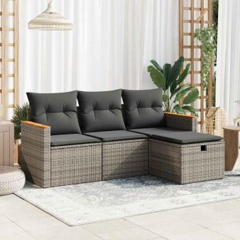 ARDEBO.de - 4-tlg. Garten-Sofagarnitur mit Kissen Grau Poly Rattan