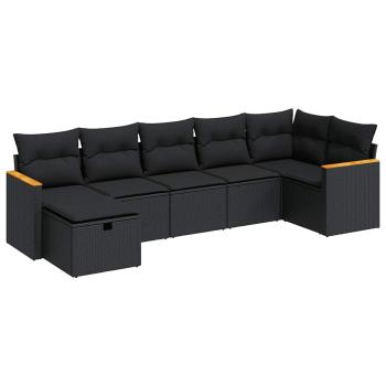 ARDEBO.de - 7-tlg. Garten-Sofagarnitur mit Kissen Schwarz Poly Rattan