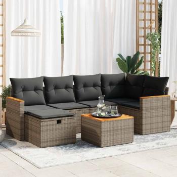 ARDEBO.de - 7-tlg. Garten-Sofagarnitur mit Kissen Grau Poly Rattan