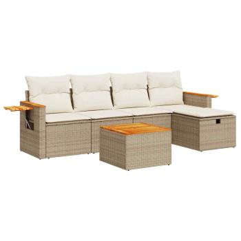 6-tlg. Garten-Sofagarnitur mit Kissen Beige Poly Rattan