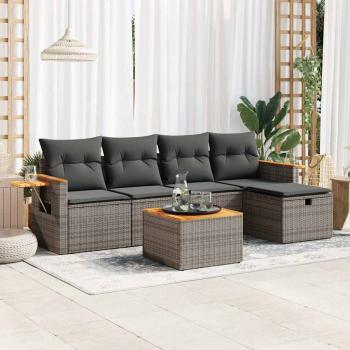 ARDEBO.de - 6-tlg. Garten-Sofagarnitur mit Kissen Grau Poly Rattan