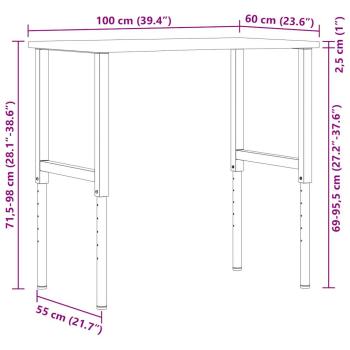 Werkbank Hellbraun 100x60x(71,5-98) cm Massivholz Eiche