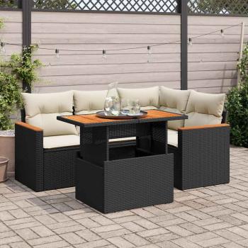 ARDEBO.de - 5tlg. Garten-Sofagarnitur mit Kissen Schwarz Poly Rattan Akazie