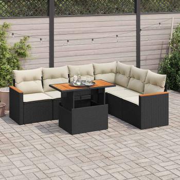 ARDEBO.de - 7-tlg. Garten-Sofagarnitur mit Kissen Schwarz Poly Rattan