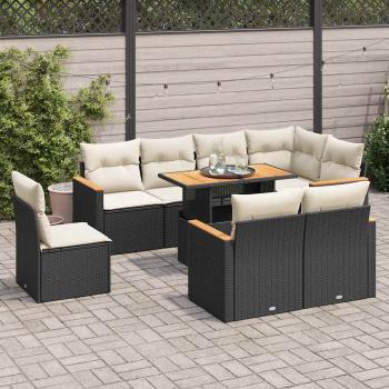 ARDEBO.de - 9-tlg. Garten-Sofagarnitur mit Kissen Schwarz Poly Rattan