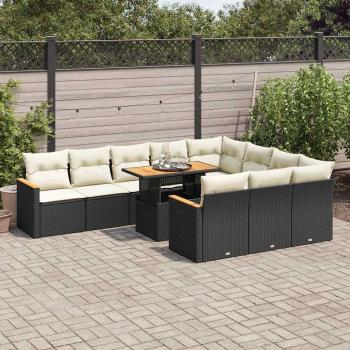 ARDEBO.de - 11-tlg. Garten-Sofagarnitur mit Kissen Schwarz Poly Rattan