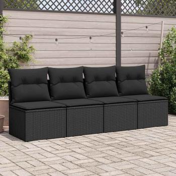 4-tlg. Garten-Sofagarnitur mit Kissen Schwarz Poly Rattan