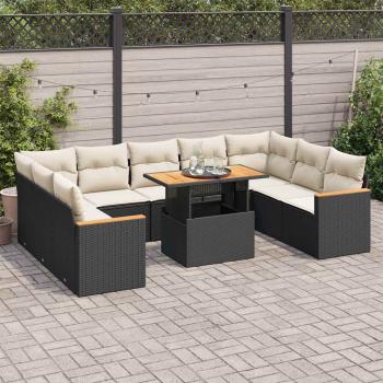 ARDEBO.de - 10-tlg. Garten-Sofagarnitur mit Kissen Schwarz Poly Rattan