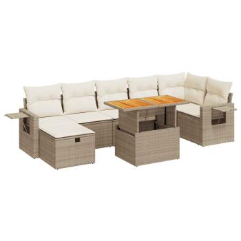 5-tlg. Garten-Sofagarnitur mit Kissen Beige Poly Rattan Akazie