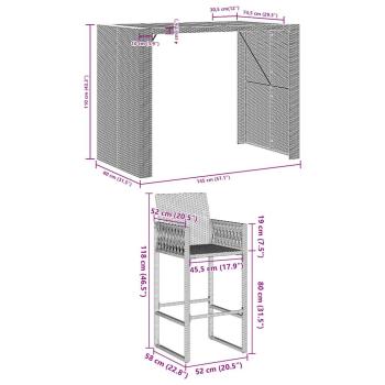 5-tlg. Gartenbar-Set ohne Kissen Grau Poly Rattan Akazie