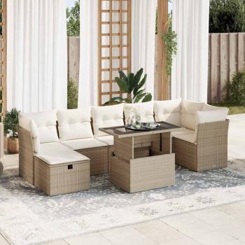 ARDEBO.de - 8-tlg. Garten-Sofagarnitur mit Kissen Beige Poly Rattan