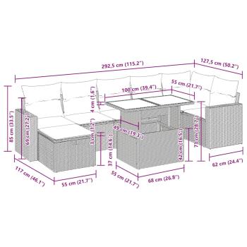 8-tlg. Garten-Sofagarnitur mit Kissen Schwarz Poly Rattan