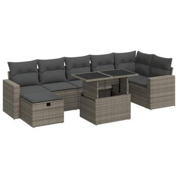 ARDEBO.de - 8-tlg. Garten-Sofagarnitur mit Kissen Grau Poly Rattan