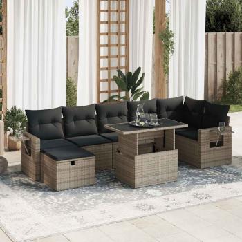 ARDEBO.de - 8-tlg. Garten-Sofagarnitur mit Kissen Grau Poly Rattan