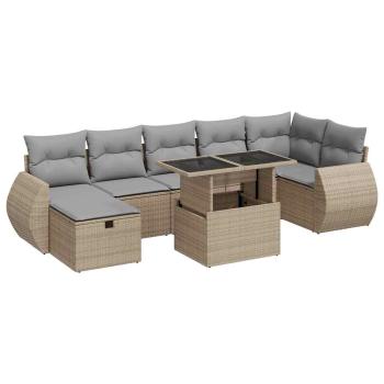ARDEBO.de - 8-tlg. Garten-Sofagarnitur mit Kissen Beige Poly Rattan