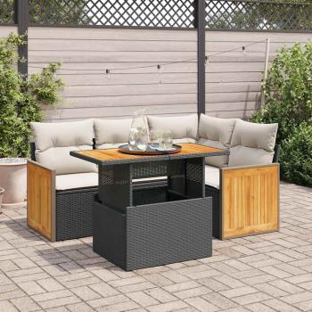 ARDEBO.de - 5tlg. Garten-Sofagarnitur mit Kissen Schwarz Poly Rattan Akazie