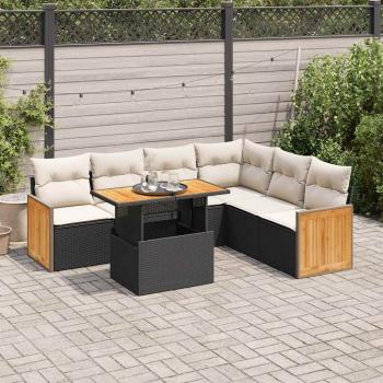 ARDEBO.de - 7-tlg. Garten-Sofagarnitur mit Kissen Schwarz Poly Rattan