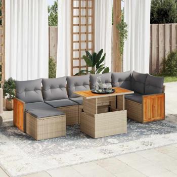 ARDEBO.de - 7-tlg. Garten-Sofagarnitur mit Kissen Beige Poly Rattan Akazie