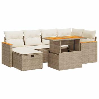 8-tlg. Garten-Sofagarnitur mit Kissen Beige Poly Rattan