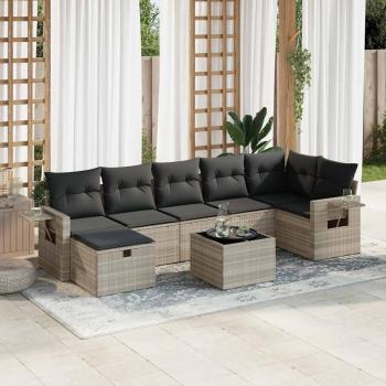 ARDEBO.de - 8-tlg. Garten-Sofagarnitur mit Kissen Hellgrau Poly Rattan
