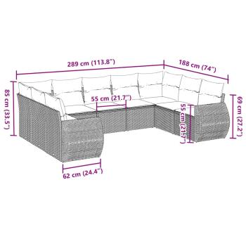 9-tlg. Garten-Sofagarnitur mit Kissen Hellgrau Poly Rattan
