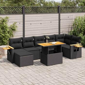 ARDEBO.de - 8-tlg. Garten-Sofagarnitur mit Kissen Schwarz Poly Rattan