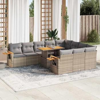 ARDEBO.de - 10-tlg. Garten-Sofagarnitur mit Kissen Beige Poly Rattan Akazie