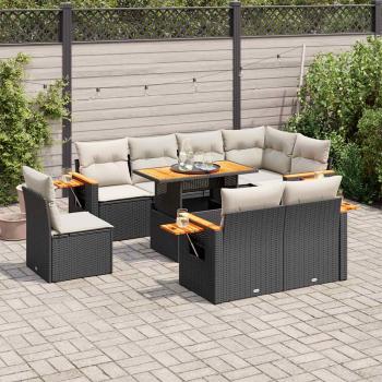 ARDEBO.de - 9-tlg. Garten-Sofagarnitur mit Kissen Schwarz Poly Rattan