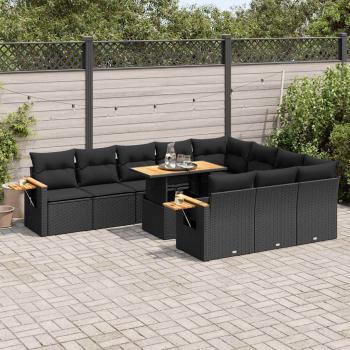 ARDEBO.de - 10-tlg. Garten-Sofagarnitur mit Kissen Schwarz Poly Rattan