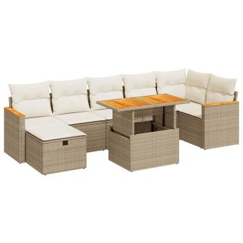 5-tlg. Garten-Sofagarnitur mit Kissen Beige Poly Rattan