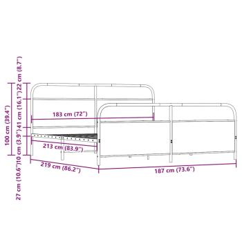 Metallbett ohne Matratze Braun Eichen-Optik 183x213 cm