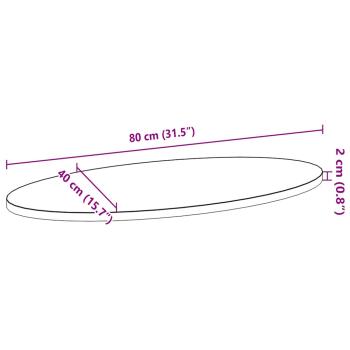 Tischplatte 80x40x2 cm Massivholz Eiche Oval