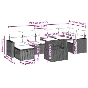 8-tlg. Garten-Sofagarnitur mit Kissen Beige Poly Rattan