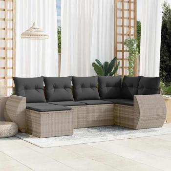 ARDEBO.de - 6-tlg. Garten-Sofagarnitur mit Kissen Hellgrau Poly Rattan