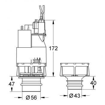 GROHE Ablaufventil-Dual Flush, für Spülkasten 0,82 m, pneumatische Betätigung, für 6 l oder 3 l, mit Ventilsitz (42265000)