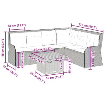 5-tlg. Garten-Lounge-Set mit Kissen Grau Poly Rattan