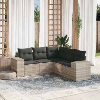 ARDEBO.de - 5-tlg. Garten-Sofagarnitur mit Kissen Hellgrau Poly Rattan