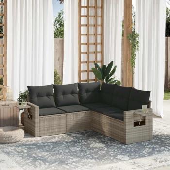 ARDEBO.de - 5-tlg. Garten-Sofagarnitur mit Kissen Hellgrau Poly Rattan