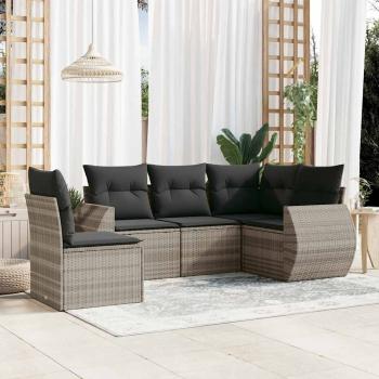 ARDEBO.de - 5-tlg. Garten-Sofagarnitur mit Kissen Hellgrau Poly Rattan