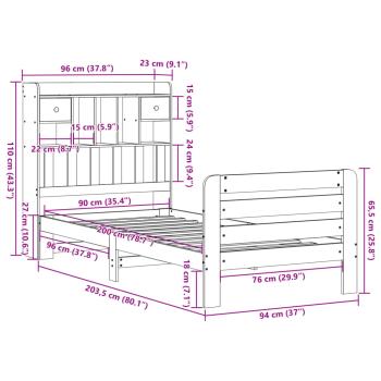 Massivholzbett mit Regal ohne Matratze 90x200 cm Kiefer