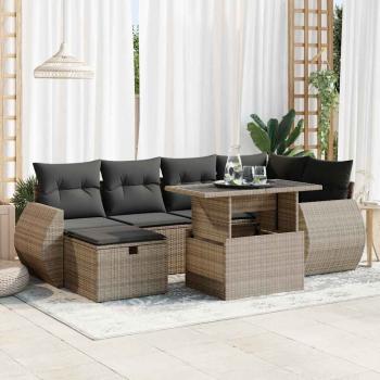 ARDEBO.de - 7-tlg. Garten-Sofagarnitur mit Kissen Grau Poly Rattan