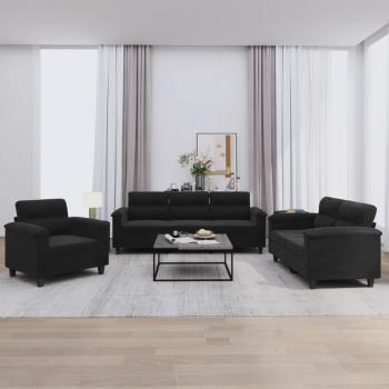 ARDEBO.de - 3-tlg. Sofagarnitur mit Kissen Schwarz Mikrofasergewebe