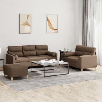 ARDEBO.de - 3-tlg. Sofagarnitur mit Kissen Braun Stoff